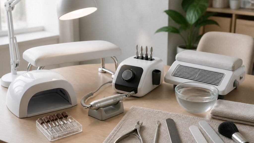 Unbranded editorial arrangement illustrating Professional Nail Equipment Buying Guide: How to Choose the Right One