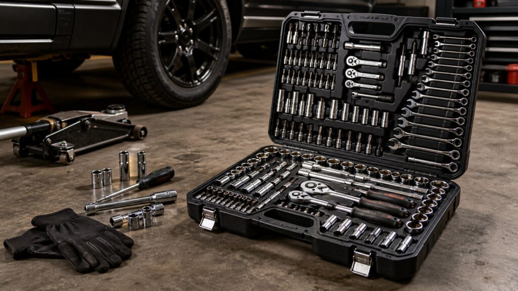 professional tool kits shopping setup for diy repair planning with practical vehicle-focused details