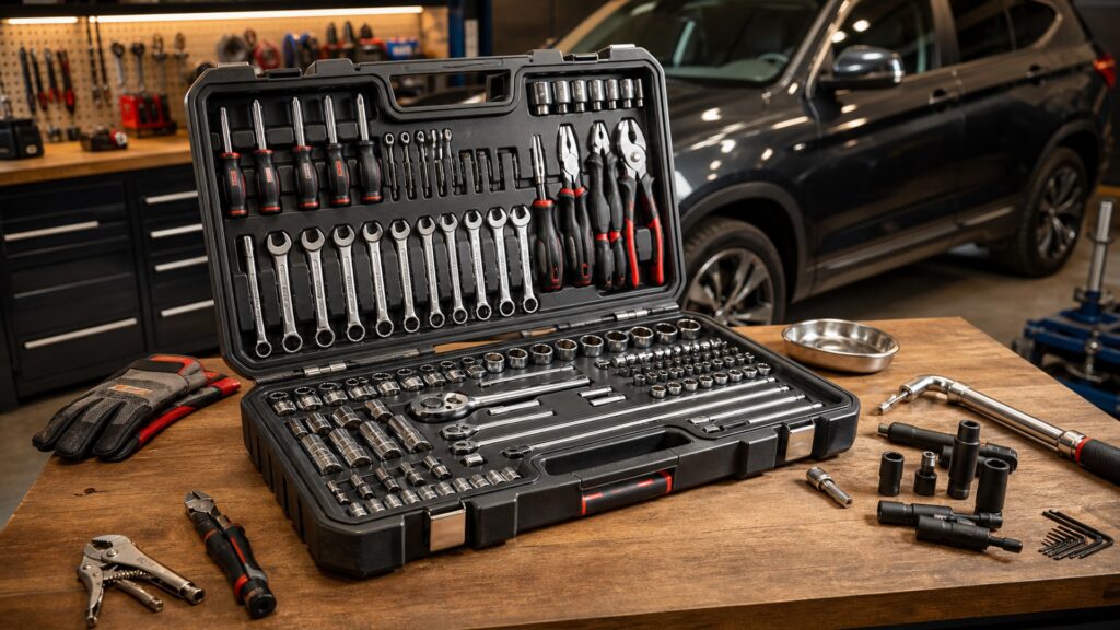 professional tool kits shopping setup for home garage workflows with practical vehicle-focused details