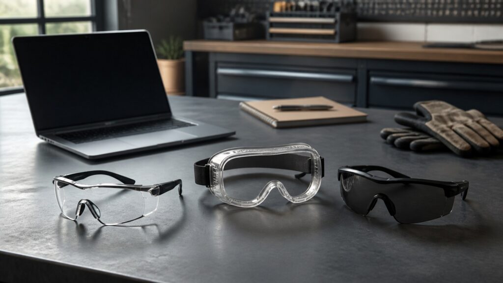Unbranded protective eyewear products arranged for a careful buying comparison