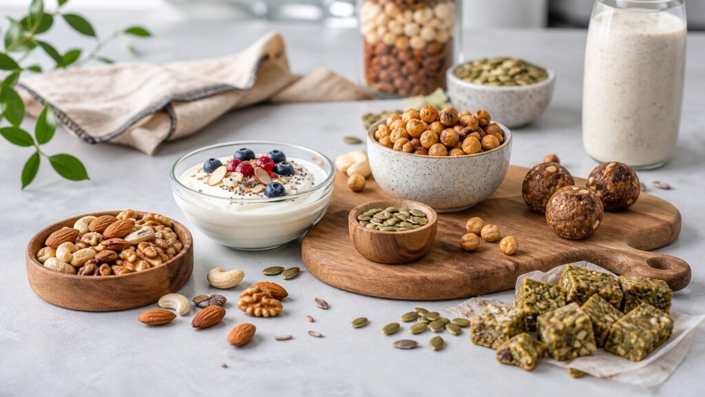 Unbranded protein snacks products arranged for a careful buying comparison