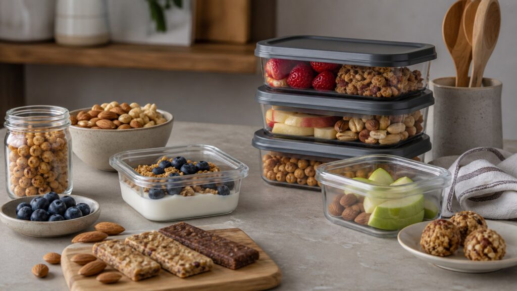 Unbranded protein snacks products arranged for a careful buying comparison