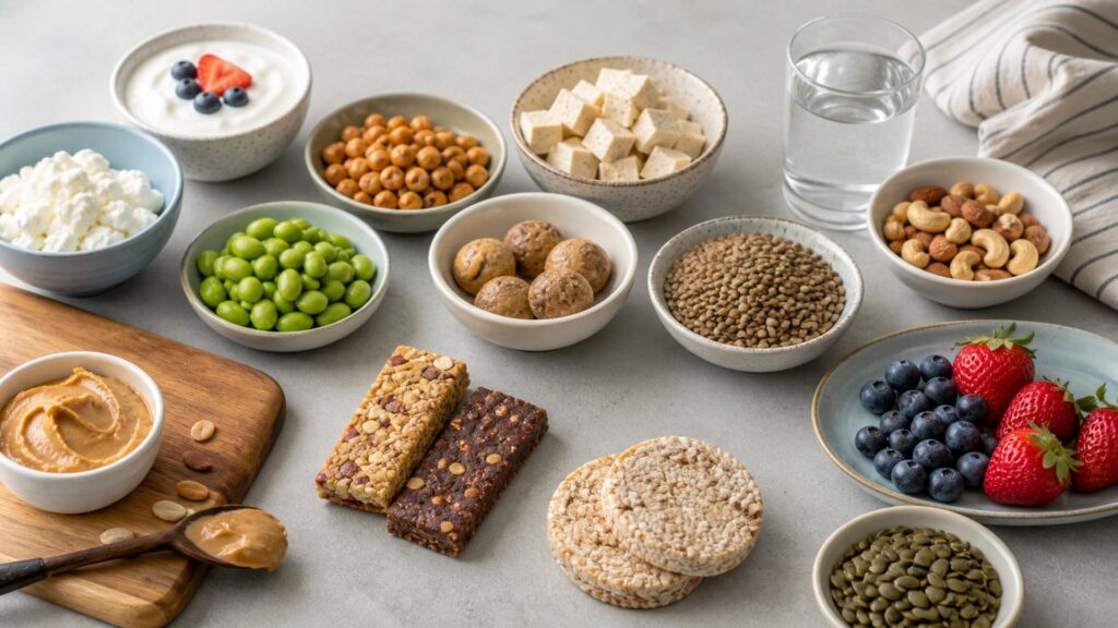 Unbranded protein snacks products arranged for a careful buying comparison