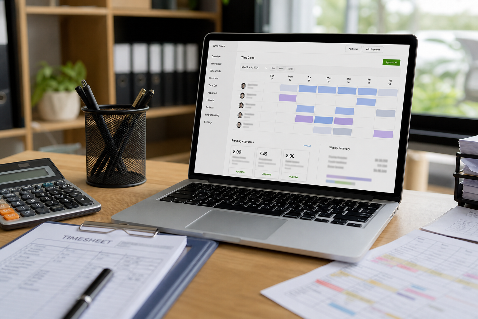 Ultra photorealistic time tracking software hero image for QuickBooks Time Review for Remote Employee Time Tracking Software