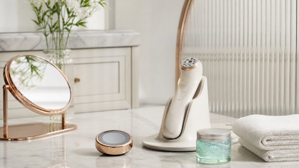 Unbranded editorial arrangement for radio frequency devices for home treatment sessions
