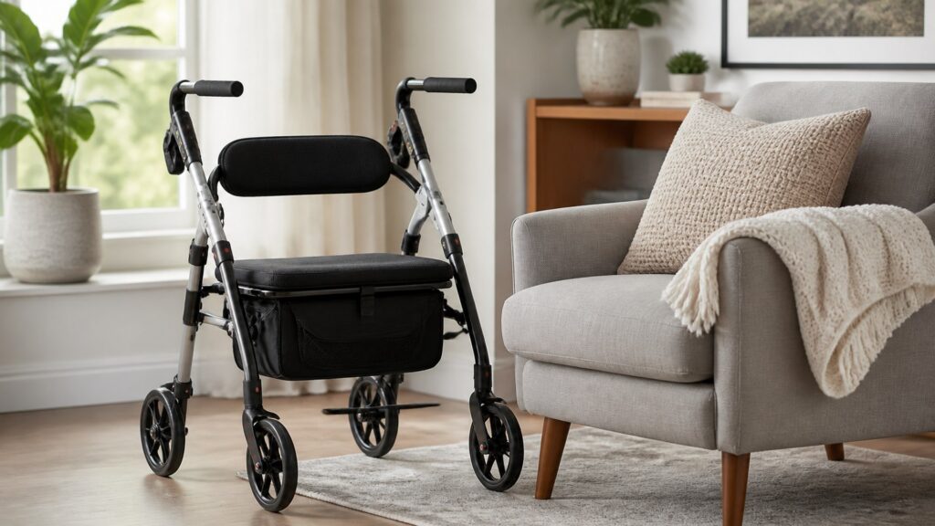 Rollators Buying Guide for Comfort and Fit hero image showing the relevant mobility aid in a realistic setting