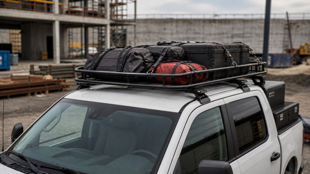 roof cargo baskets shopping setup for work truck hauling needs with practical vehicle-focused details