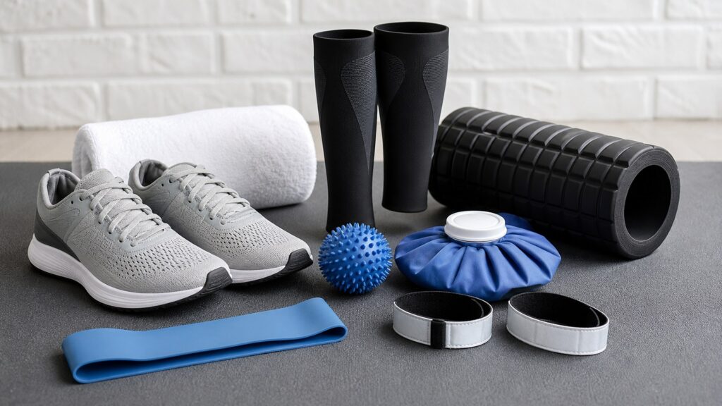 running gear for injury prevention arranged in a practical buyer guide scene