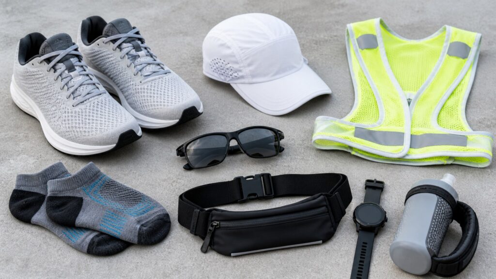 running gear for overall use arranged in a practical buyer guide scene