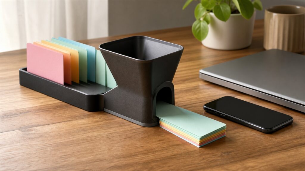 unbranded sales operations desk with blank pipeline board, task queue, headset, phone, calendar, and CRM monitor for a lead generation buying decision