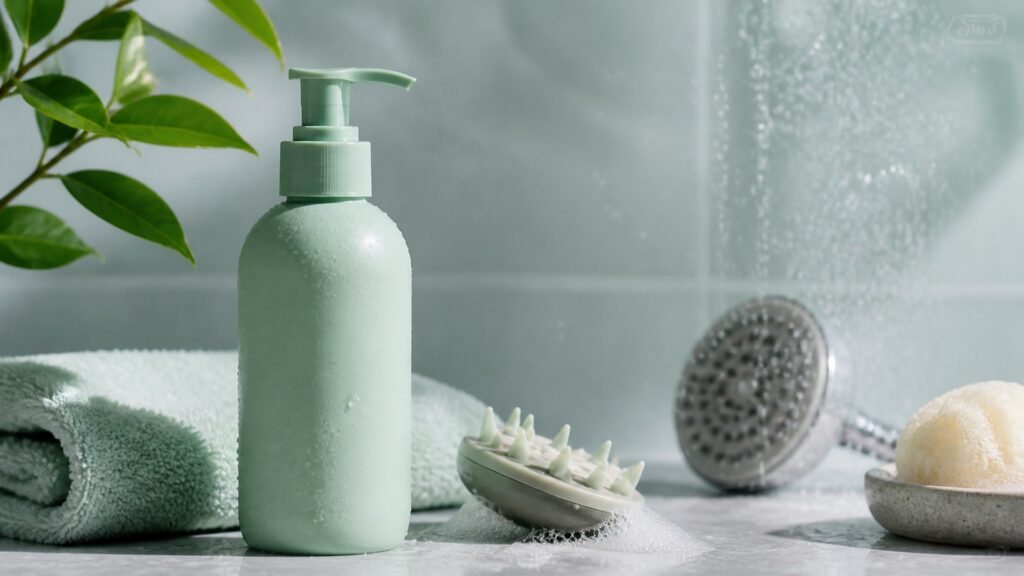 Unbranded editorial arrangement illustrating Scalp Care Buying Guide for Daily Wash Routines