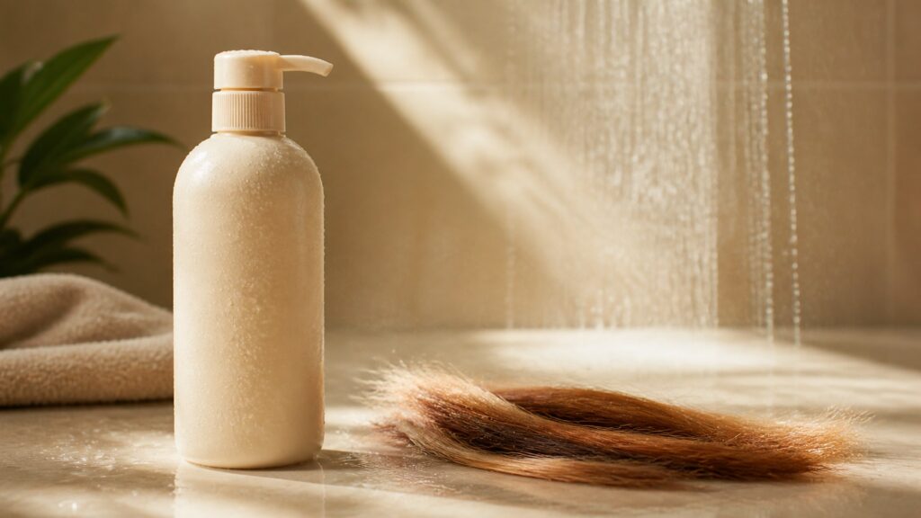 Unbranded editorial arrangement illustrating Shampoo Buying Guide for Dry Hair