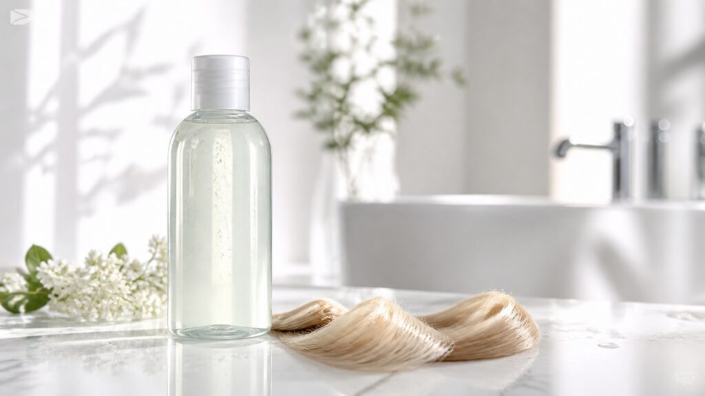 Unbranded editorial arrangement illustrating Shampoo Buying Guide for Fine Hair