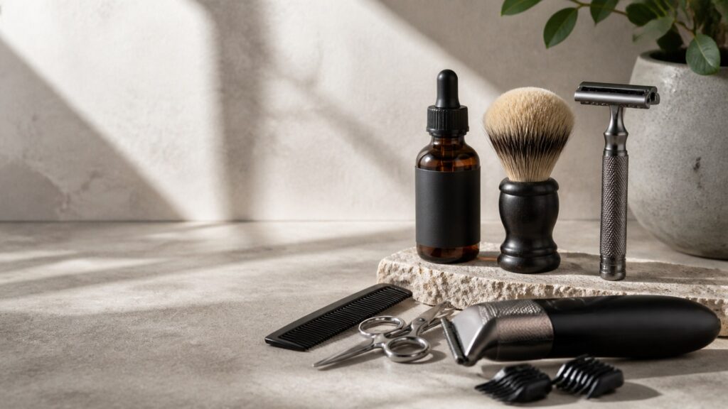 Unbranded editorial arrangement illustrating facial hair