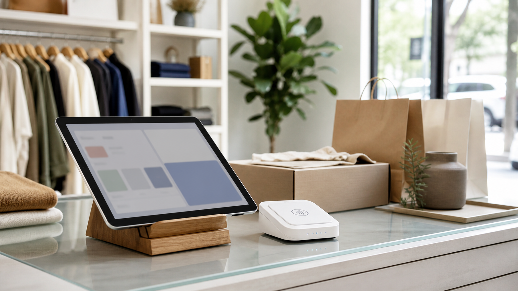 Ultra photorealistic POS hero image for Shopify POS Review for Wireless POS Systems