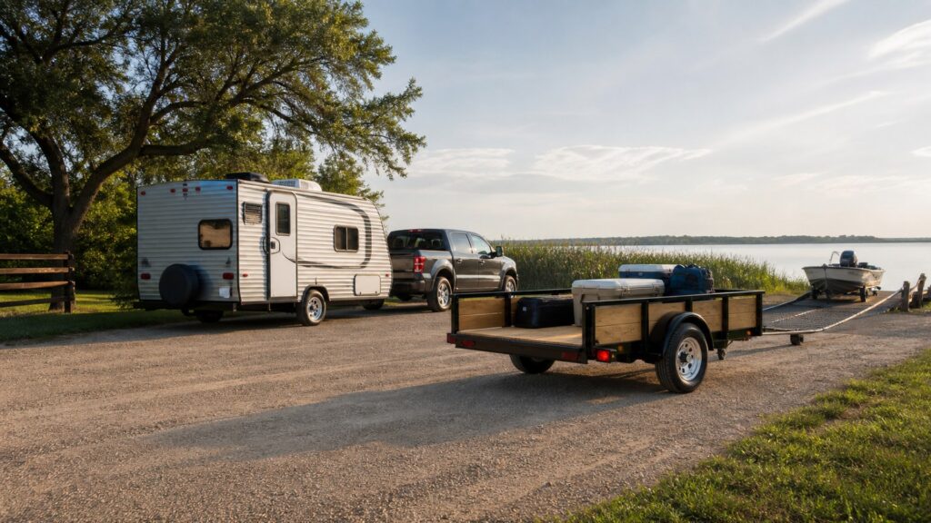 single axle utility trailers shopping setup for rv and boat towing with practical vehicle-focused details