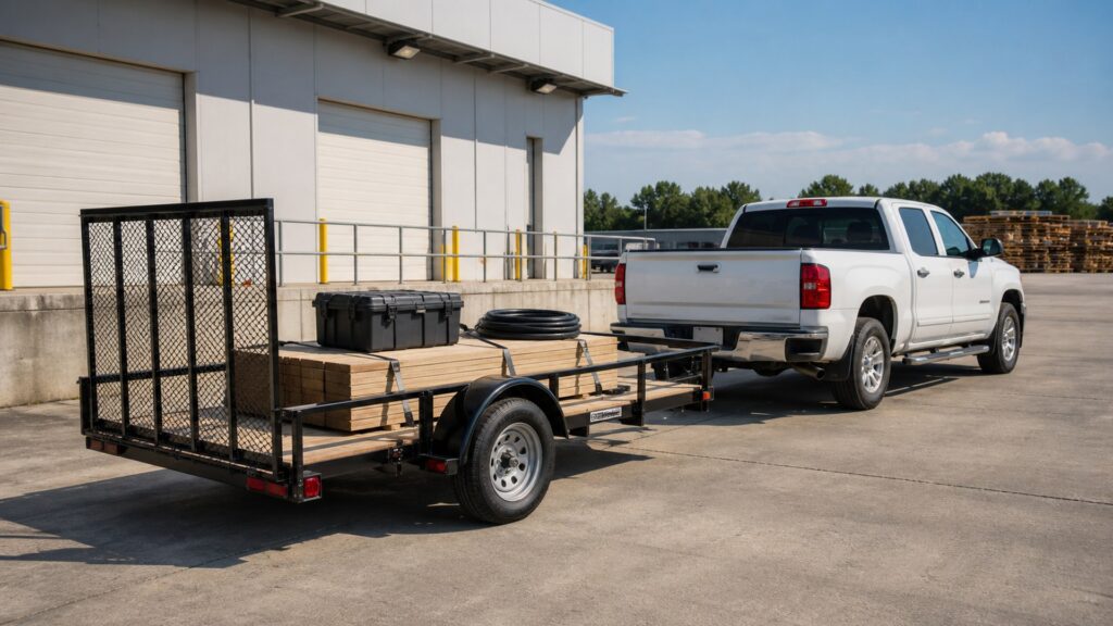single axle utility trailers shopping setup for work truck hauling needs with practical vehicle-focused details