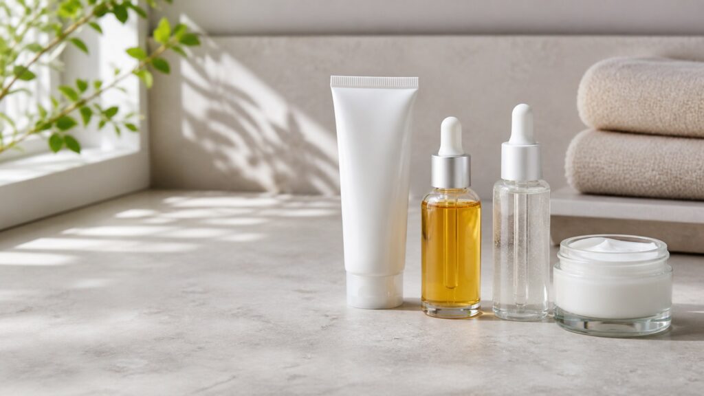 Unbranded editorial arrangement for skincare for hyperpigmentation