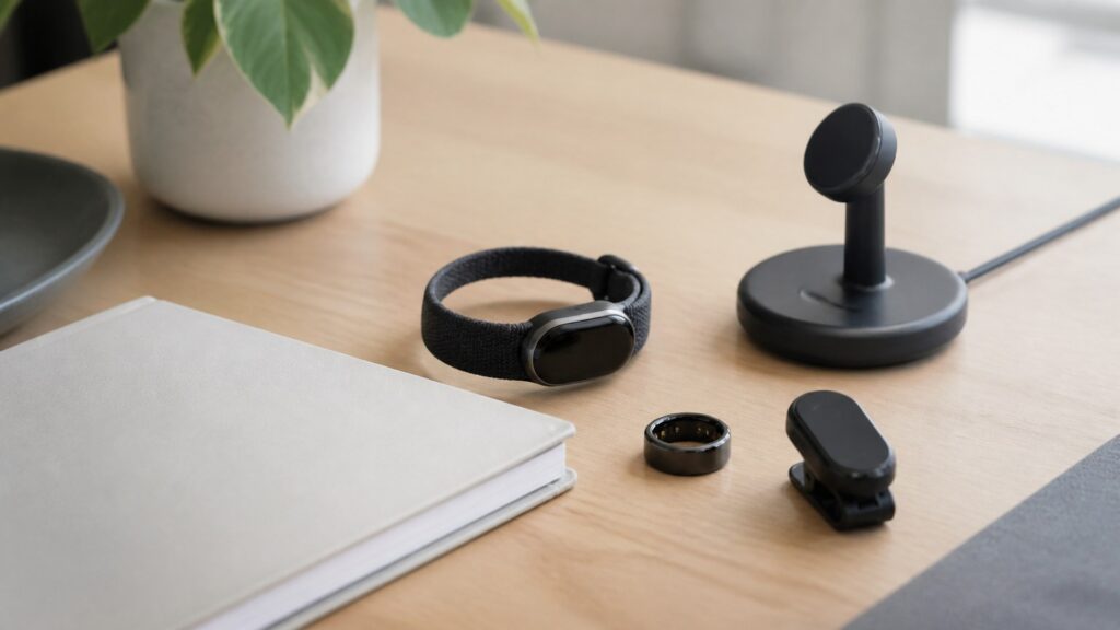 Unbranded smart health wearables products arranged for a careful buying comparison