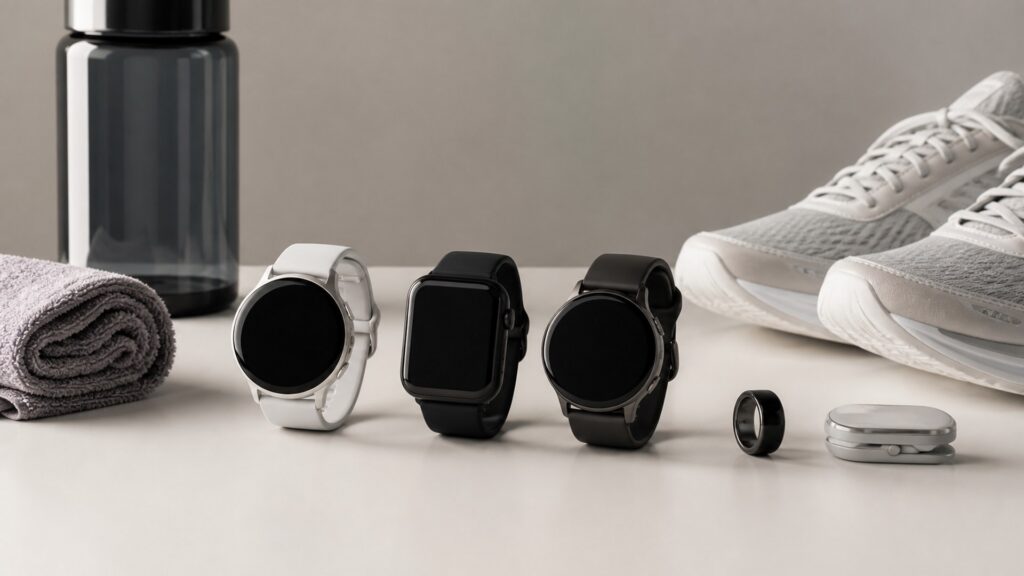 Unbranded smart health wearables products arranged for a careful buying comparison