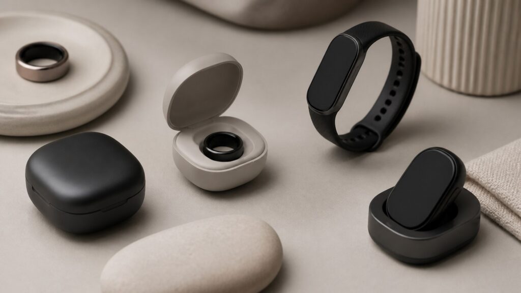 Unbranded smart health wearables products arranged for a careful buying comparison