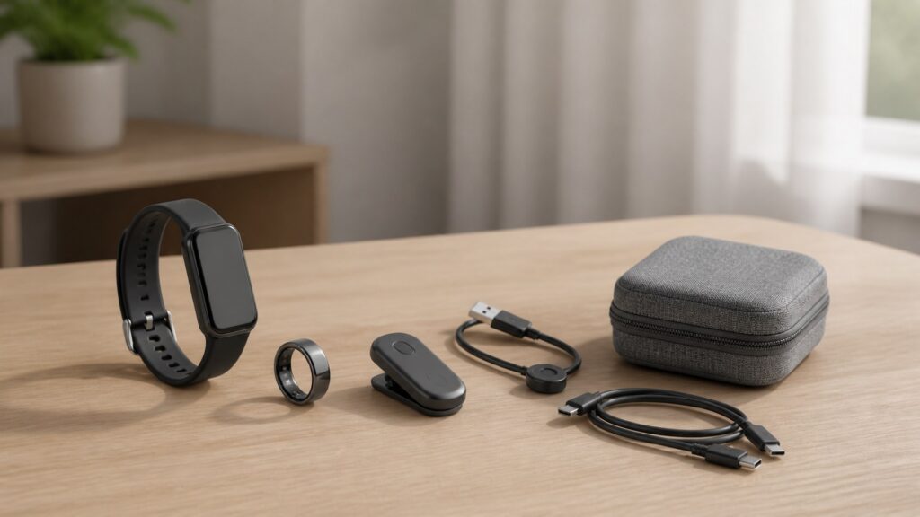 Unbranded smart health wearables products arranged for a careful buying comparison
