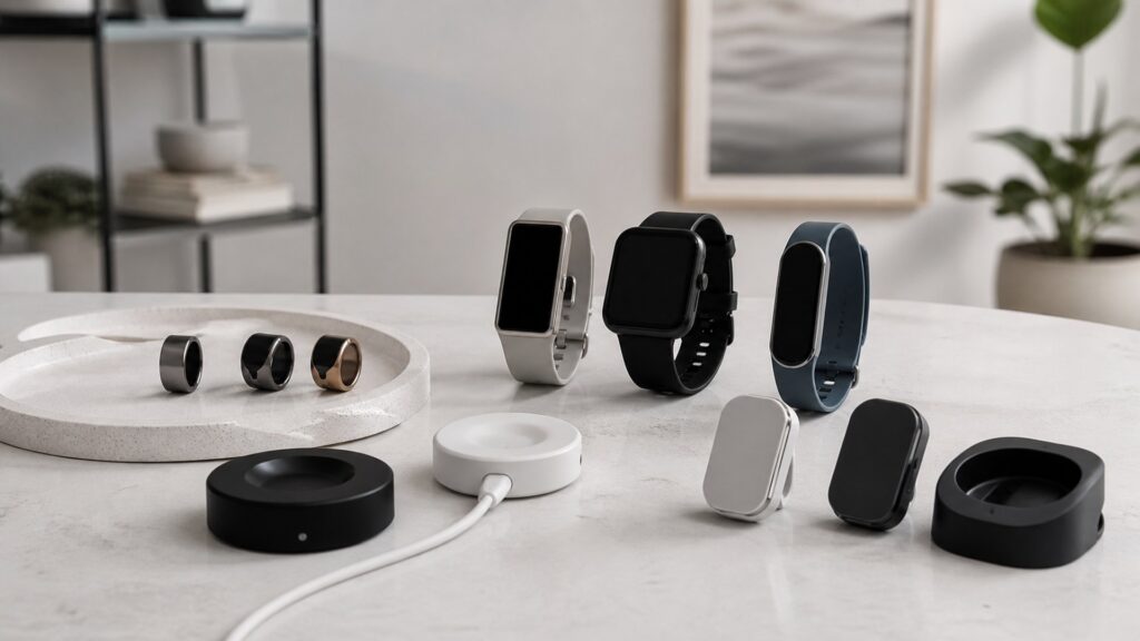 Unbranded smart health wearables products arranged for a careful buying comparison