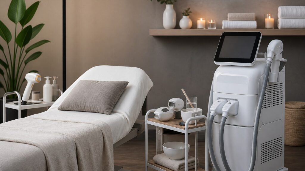 Unbranded editorial arrangement illustrating Spa Equipment Buying Guide for Client Comfort