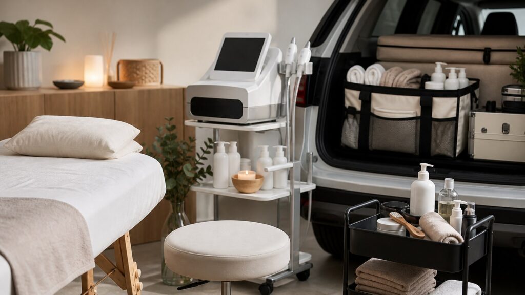 Unbranded editorial arrangement illustrating Spa Equipment Buying Guide for Mobile Services