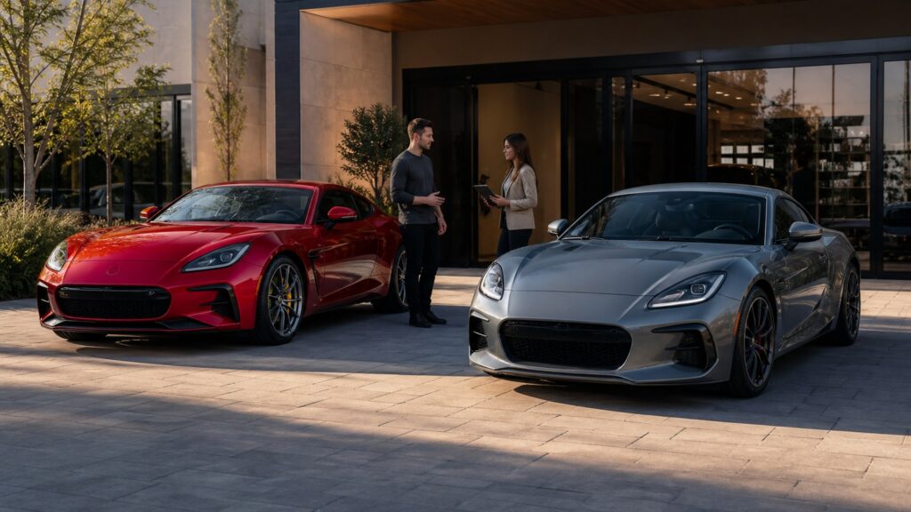 sports cars shopping setup for lease vs purchase decisions with practical vehicle-focused details