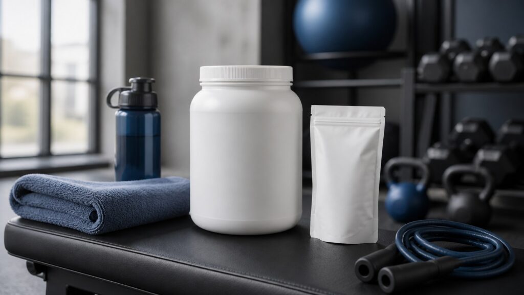 Unbranded sports nutrition supplements products arranged for a careful buying comparison