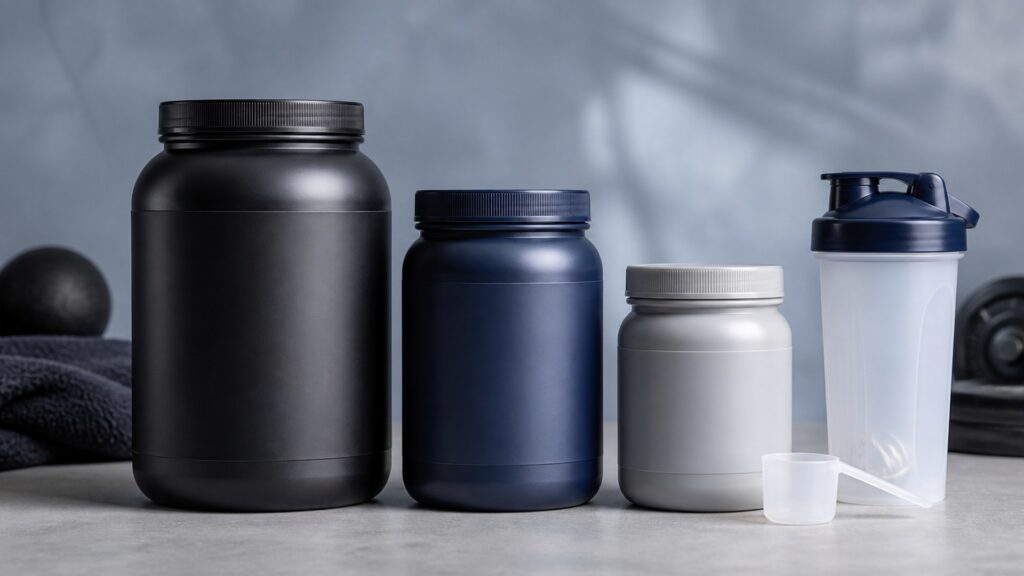 Unbranded sports nutrition supplements products arranged for a careful buying comparison