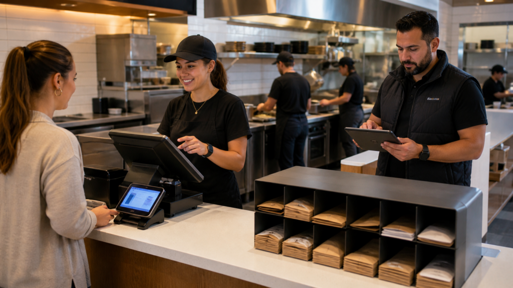 Ultra photorealistic POS operations hero image for SpotOn Restaurant Review for Quick Service Restaurant POS