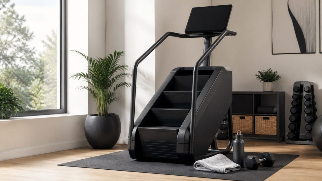 stair machines for home workouts arranged in a practical buyer guide scene
