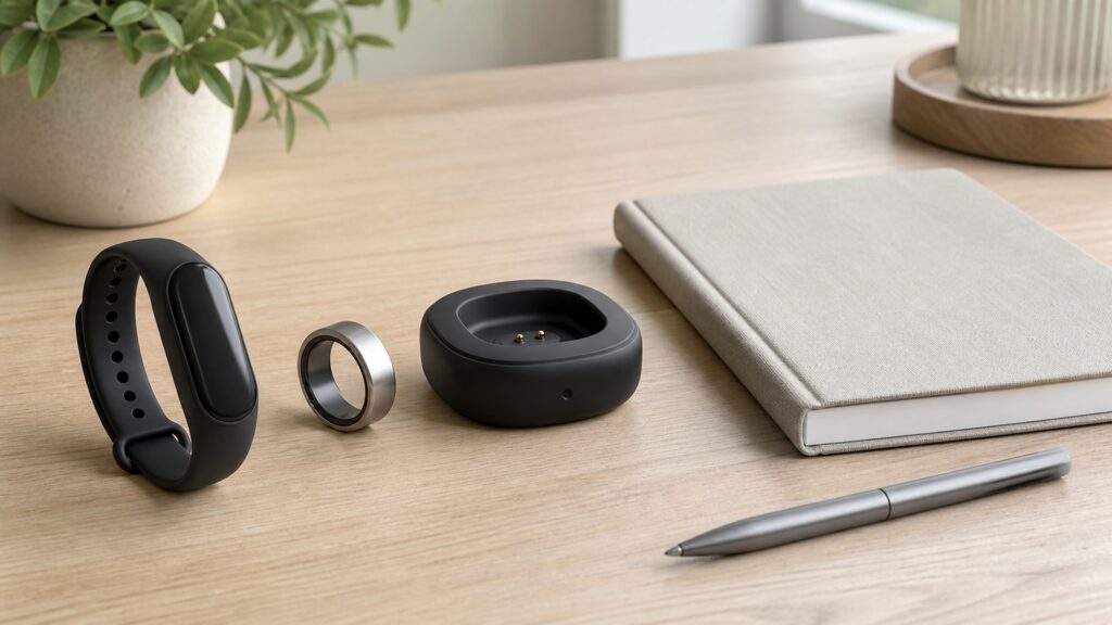 Unbranded stress tracking wearables products arranged for a careful buying comparison