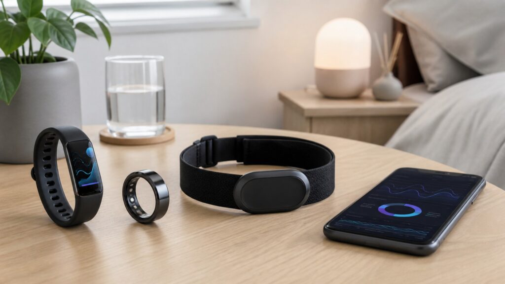 Unbranded stress tracking wearables products arranged for a careful buying comparison