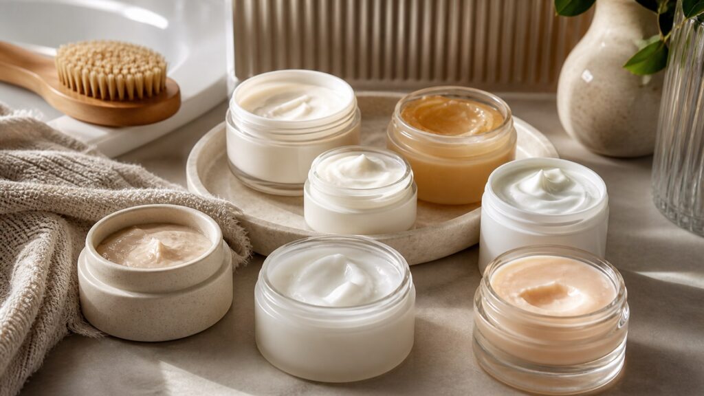 Unbranded stretch mark creams arranged for a skin type and texture needs buying guide