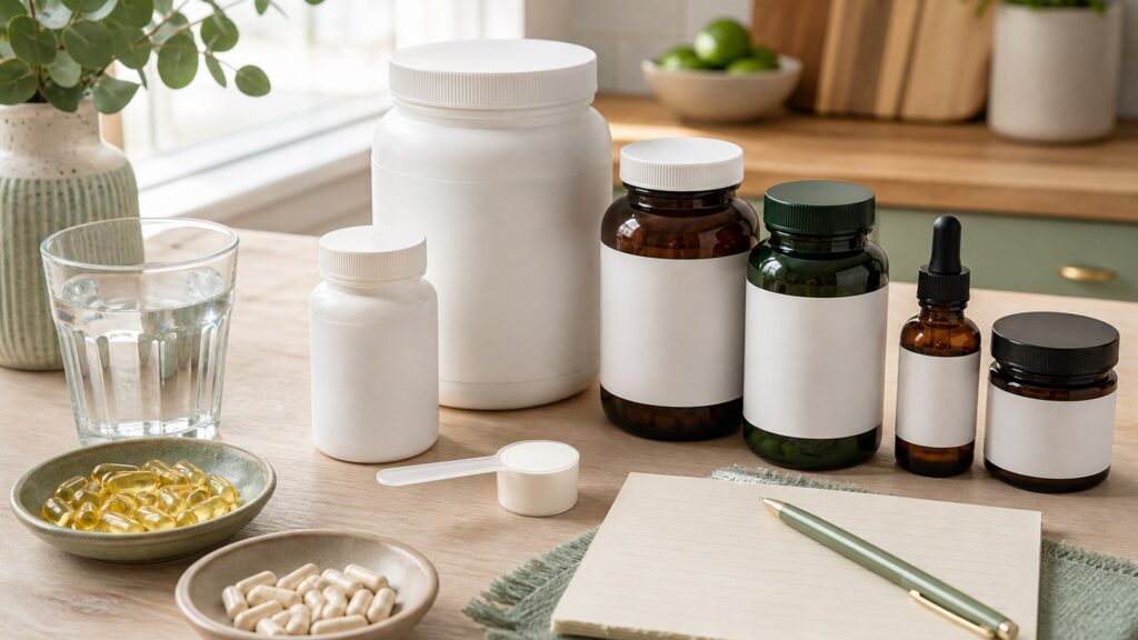 Unbranded supplements products arranged for a careful buying comparison