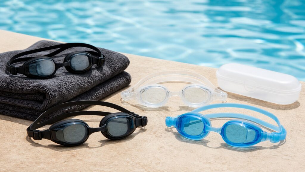 swim goggles for overall use arranged in a practical buyer guide scene