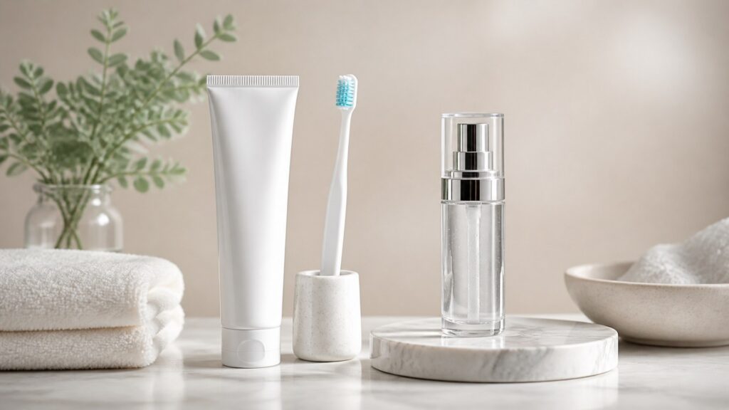 Unbranded editorial arrangement illustrating Teeth Whitening Buying Guide for Daily Hygiene