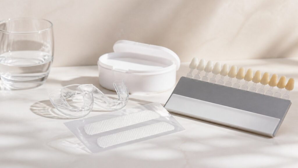 Unbranded editorial arrangement illustrating Teeth Whitening Buying Guide: How to Choose the Right One