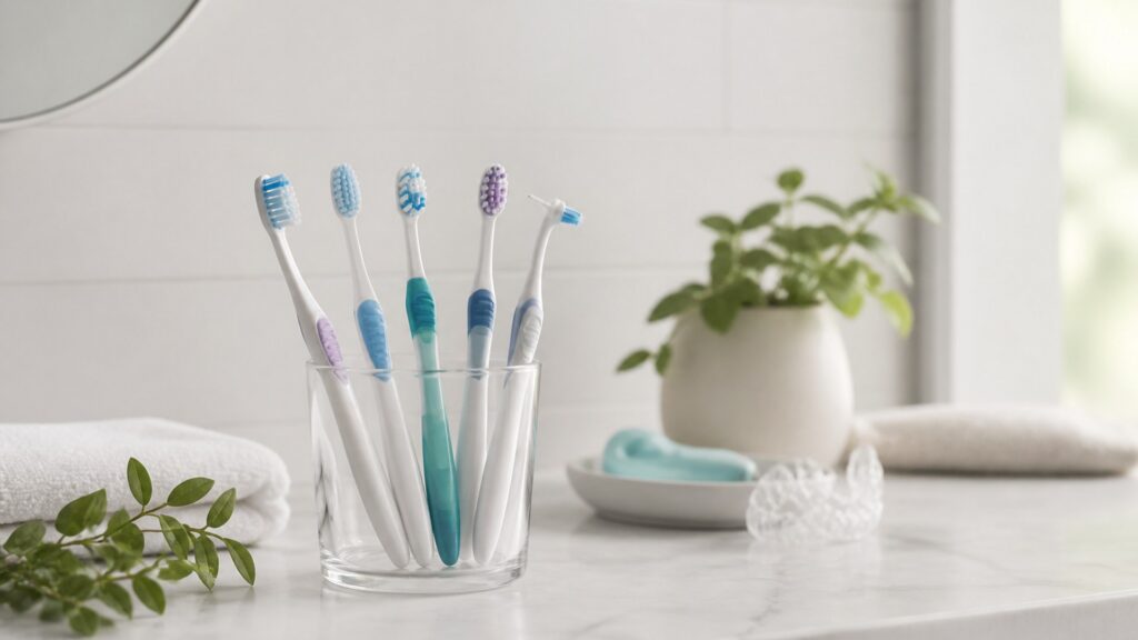 Unbranded editorial arrangement illustrating Toothbrushes Buying Guide for Orthodontic Care