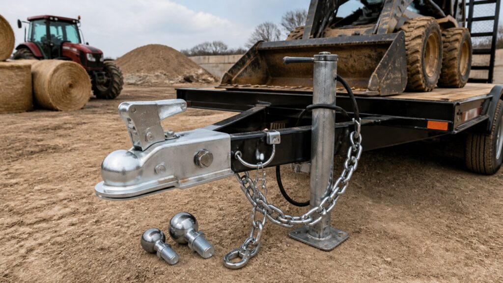 trailer couplers shopping setup for farm and jobsite use with practical vehicle-focused details