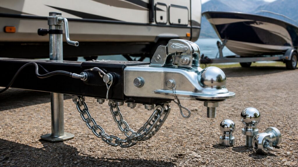 trailer couplers shopping setup for rv and boat towing with practical vehicle-focused details