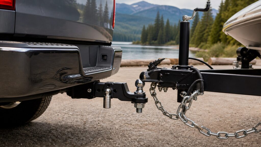 trailer hitch locks shopping setup for rv and boat towing with practical vehicle-focused details