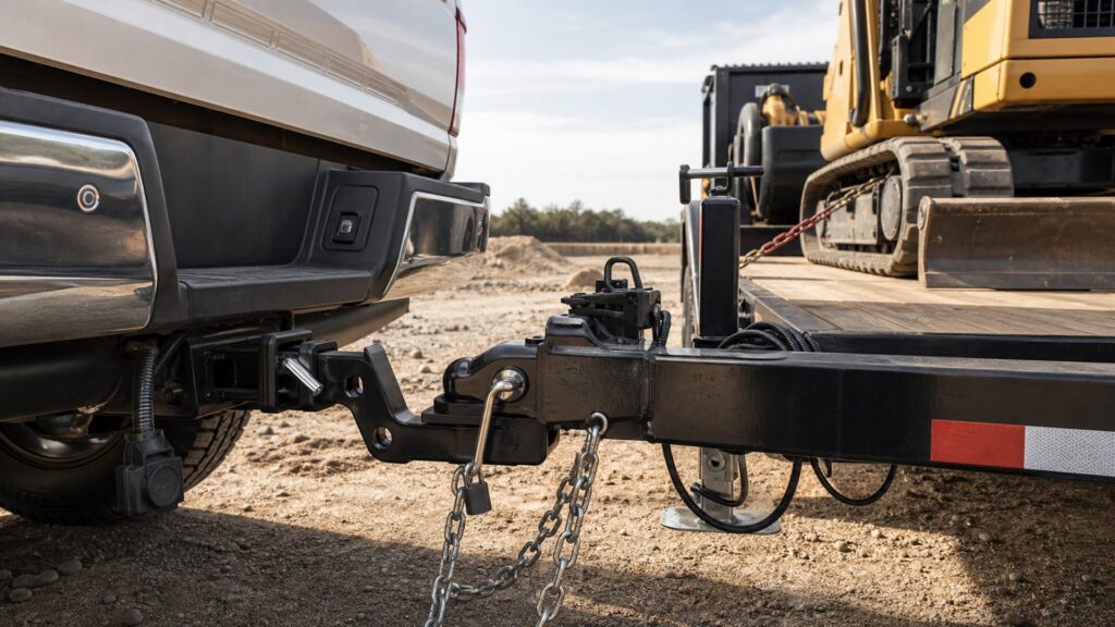 trailer hitch locks shopping setup for work truck hauling needs with practical vehicle-focused details