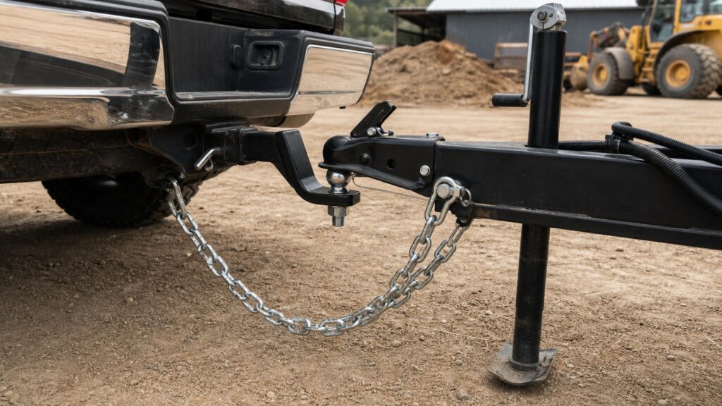 trailer safety chains shopping setup for farm and jobsite use with practical vehicle-focused details