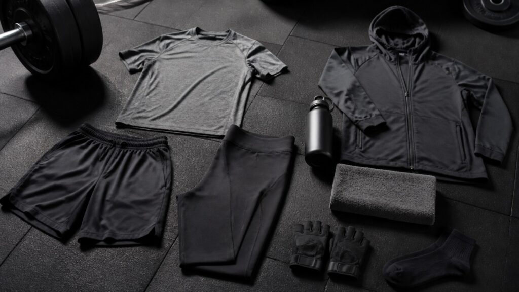 training clothing for gym sessions arranged in a practical buyer guide scene