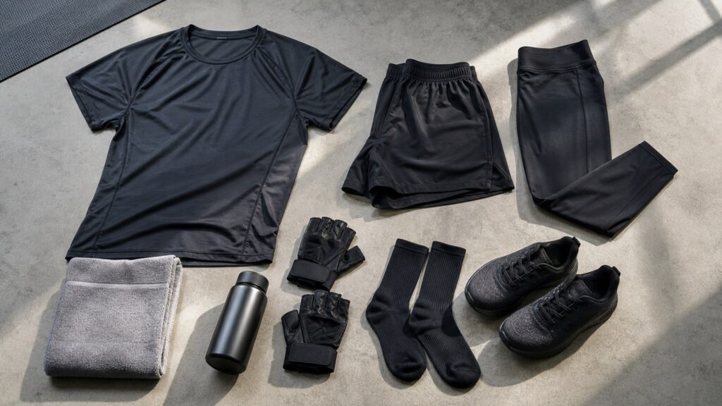training clothing for training days arranged in a practical buyer guide scene