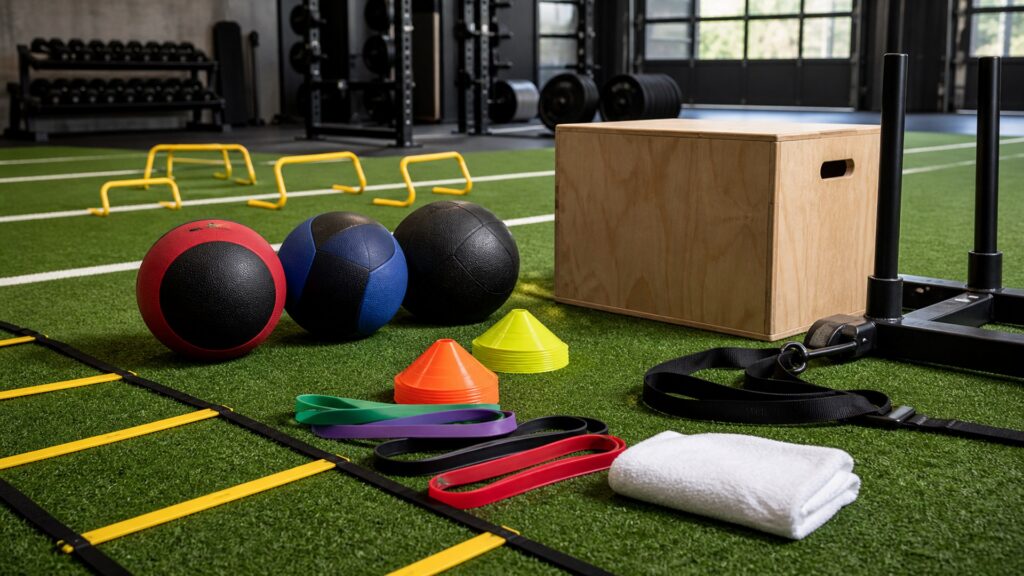 training equipment for athletic performance arranged in a practical buyer guide scene